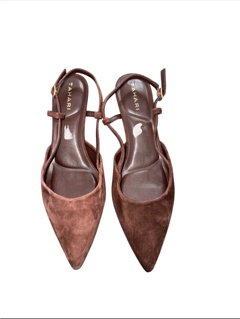 Tahari Brown Suede Pointed-Toe Slingback Heels